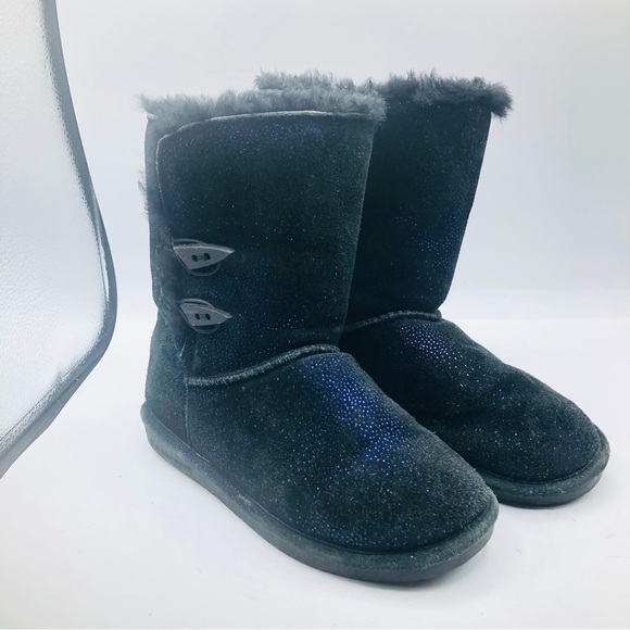 Bearpaw black suede with blue specs winter fashion boots Abigail Size 7 - Picture 2 of 11
